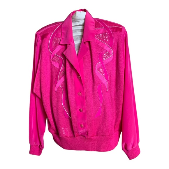 Philippe Marques Pink Western Button-Up Knit Sweater - Fuchsia Pink, Size 16 - Picture 1 of 9